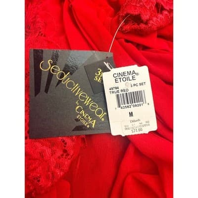 NEW 3 Piece Red Lace Lingerie Set Sheer Babydoll Robe - Thumbnail 7