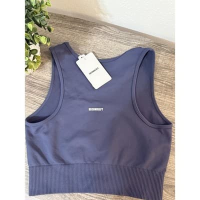 SECONDLEFT Seamless Cropped Sports Bra - Color Blueberry - Size Medium - Thumbnail 4