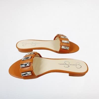 Jessica Simpson Amille Ginger Cookie Brown Italia Nappa Crystal Sandals - Size 8 - Image 1