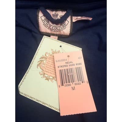 Juicy Couture Velour Hooded Robe Navy Blue Glam Lounge Size Medium - Thumbnail 4