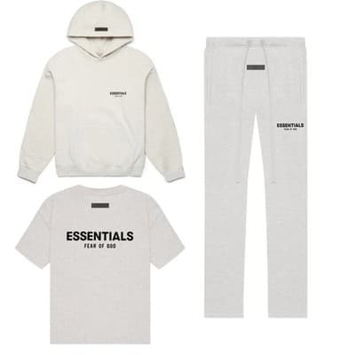 Essentials Fear of God Light Oatmeal 3-Piece Set Hoodie Pants Tee – XL – New - Image 1