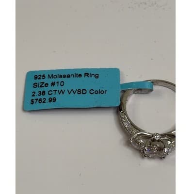925 Sterling Silver Moissanite Ring – 2.38 CTW, Size 10 – LED Box Included - Thumbnail 3