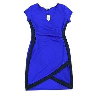 Blue & Black Colorblock Wrap Dress | Size Large | NWT | Bodycon Cocktail Dress - Thumbnail 4