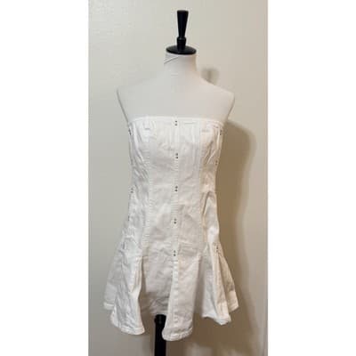 NWT Wild Fable Strapless White Denim Pleated Dress with Silver Studs - Size XL - Thumbnail 2