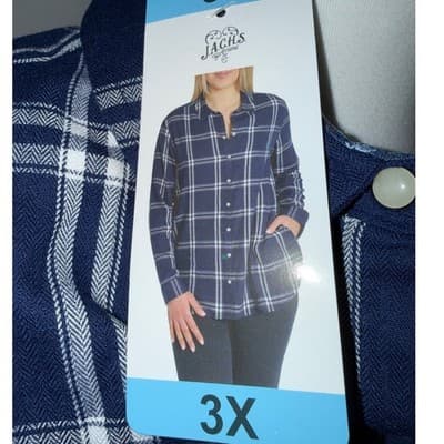 Jachs Girlfriend Plaid Flannel Shirt Navy White Button Front 3X - Thumbnail 3