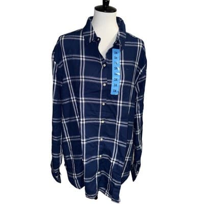 Jachs Girlfriend Plaid Flannel Shirt Navy White Button Front 3X - Image 1