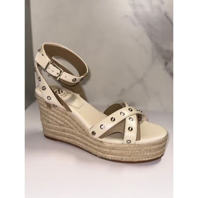 Vince Camuto Women Beige Espadrille Wedge Sandals Studded Ankle Strap Size 8.5 - Thumbnail 3