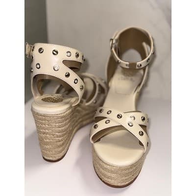 Vince Camuto Women Beige Espadrille Wedge Sandals Studded Ankle Strap Size 8.5 - Thumbnail 2