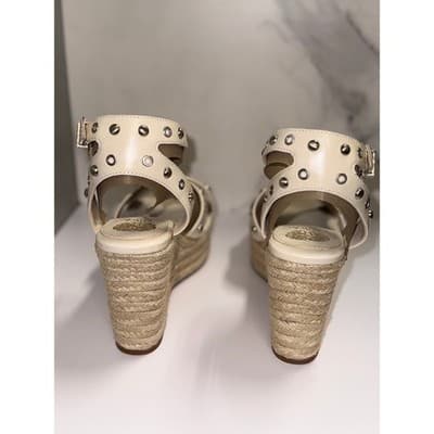 Vince Camuto Women Beige Espadrille Wedge Sandals Studded Ankle Strap Size 8.5 - Thumbnail 4