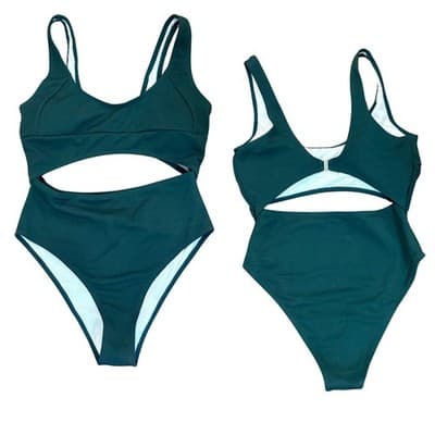 Ribbed One Piece Cut Out Padded Swim Suit Dark Green - NWOT - Size XL - Thumbnail 6