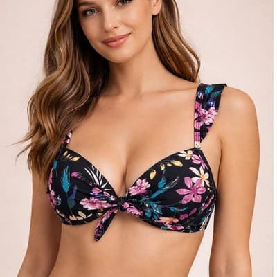 California Waves Push Up Black Floral Bikini Top Size Medium - Image 1