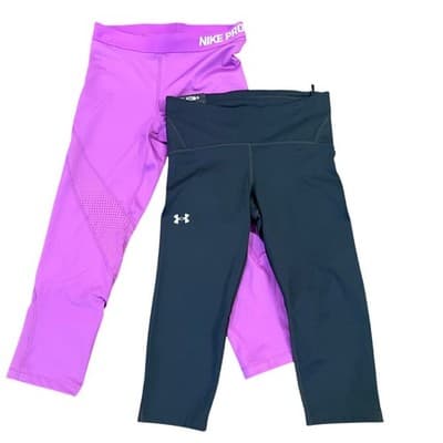 Nike Pro + Under Armour Leggings Bundle Medium Capri Athletic Workout Gym - Thumbnail 2