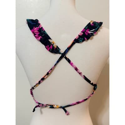 California Waves Push Up Black Floral Bikini Top Size Medium - Thumbnail 3