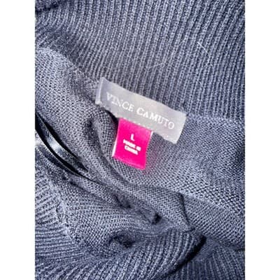 NWT Vince Camuto Foldover Split Neck Short Sleeve Black Knit Tunic Sweater Large - Thumbnail 7