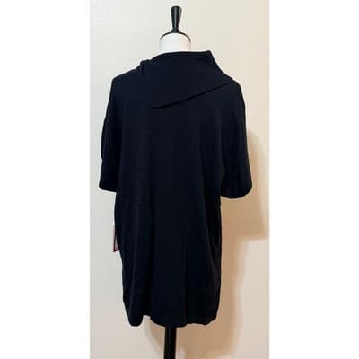 NWT Vince Camuto Foldover Split Neck Short Sleeve Black Knit Tunic Sweater Large - Thumbnail 3