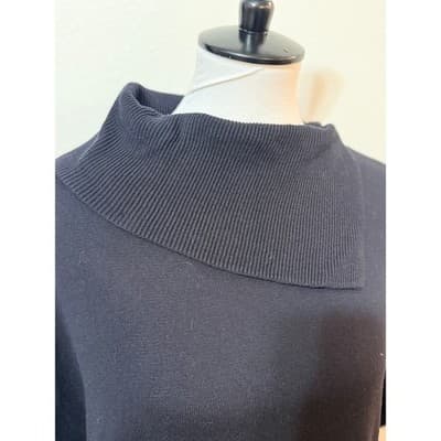 NWT Vince Camuto Foldover Split Neck Short Sleeve Black Knit Tunic Sweater Large - Thumbnail 4