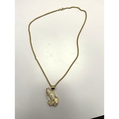 2" Crystal Praying Hands Pendant with 24" Chain–Gold Plated 925 Sterling Silver - Thumbnail 3