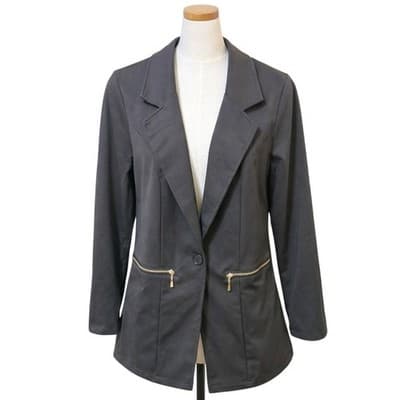New – Women’s Black Fitted Blazer/Jacket w/ Gold Zipper Pockets - Large - Image 1