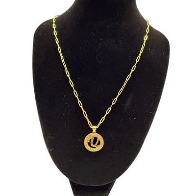 Gold-Tone Initial “U” Charm with Paper Clip Gold Necklace - Image 1