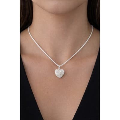 925 Sterling Silver 22" Italian Chain w/ Pavé Heart Crystal Pendant - Image 1