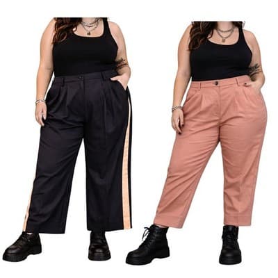 (2) Wildfang Pants Bundle – Empower Wide Leg & Crop Pants Black/Rose - Size 22W - Image 1