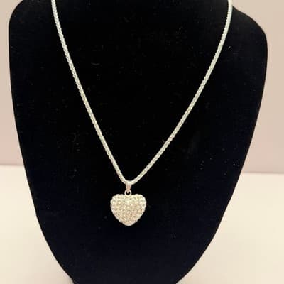 925 Sterling Silver 22" Italian Chain w/ Pavé Heart Crystal Pendant - Thumbnail 2