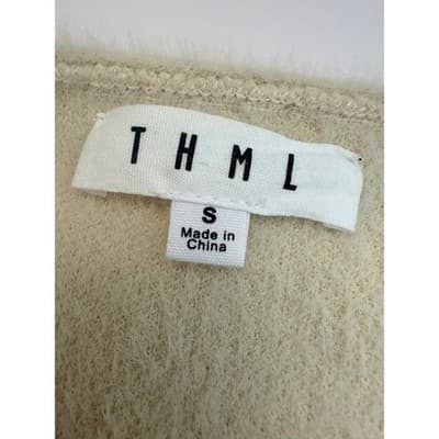 THML Cream Fuzzy Open Front Vest w/ Tassel Tie Women’s Size Small Super Soft - Thumbnail 4