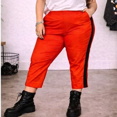 WILDFANG Red/Orange Empower Color Block Slim Crop Pants – Plus Size 24W - Image 1
