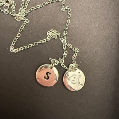 Graduation Cap Dual-Sided Charm Necklace with "S" Initial & Chain - Image 1