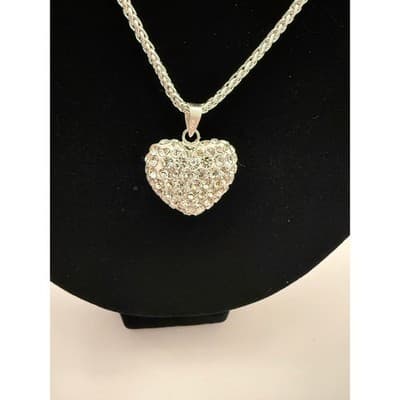 925 Sterling Silver 22" Italian Chain w/ Pavé Heart Crystal Pendant - Thumbnail 3