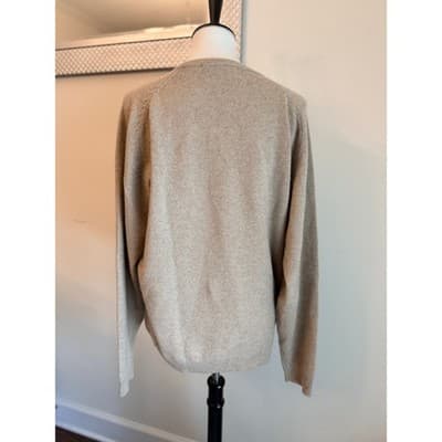 Embassy Row 100% Cashmere Sweater Womens Large Beige V-Neck Luxury Knit - Thumbnail 3