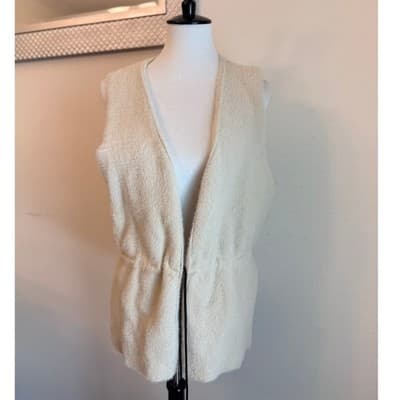 THML Cream Fuzzy Open Front Vest w/ Tassel Tie Women’s Size Small Super Soft - Thumbnail 2