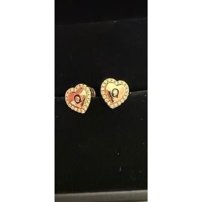 Gold Heart Stud Earrings with Q Initial - Image 1