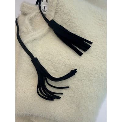 THML Cream Fuzzy Open Front Vest w/ Tassel Tie Women’s Size Small Super Soft - Thumbnail 6