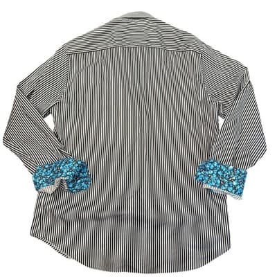 Bugatchi Uomo Men’s Large Black White Striped Button Down Cotton Shaped Fit - Thumbnail 3