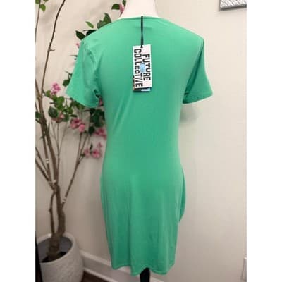 Green Ruched Bodycon Mini Dress Short Sleeve Stretch Casual Trendy Size Medium - Thumbnail 3