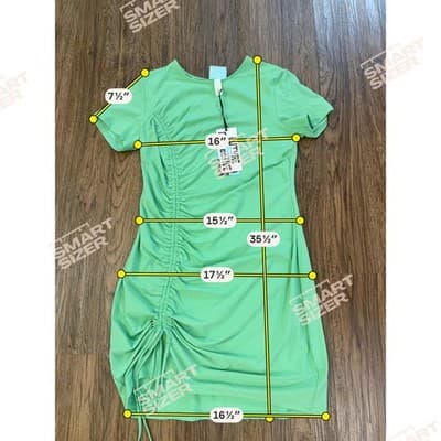 Green Ruched Bodycon Mini Dress Short Sleeve Stretch Casual Trendy Size Medium - Thumbnail 4