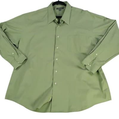 Croft & Barrow Broadcloth Dress Shirt Green Wrinkle Resistant 15.5 - 34/35 - Image 1
