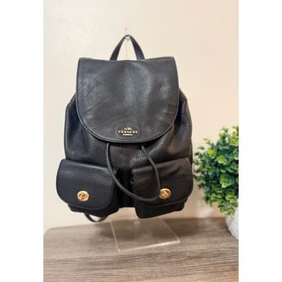 Coach Black Pebbled Leather Backpack Mini (F37410) Turnlock Gold Hardware - Image 1