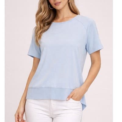 Stylus Baby Blue Short Sleeve Top Lightweight Stretch Casual Blouse Size - Image 1