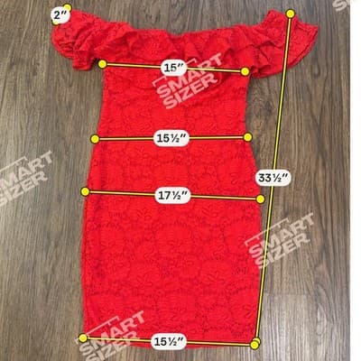 Red Lace Off Shoulder Ruffle Bodycon Dress Romantic Size Large - Thumbnail 6