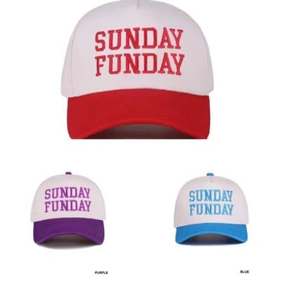Sunday Funday Two Tone Canvas Cotton Hat - Purple, Blue, Red - Image 1
