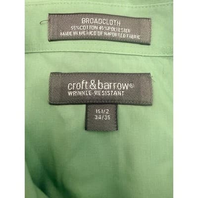 Croft & Barrow Broadcloth Dress Shirt Green Wrinkle Resistant 15.5 - 34/35 - Thumbnail 2