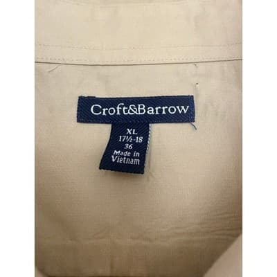 Croft & Barrow Men’s Button Down XL 17.5-18 Tan Beige Dress Shirt Long Sleeve - Thumbnail 2