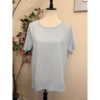 Stylus Baby Blue Short Sleeve Top Lightweight Stretch Casual Blouse Size - Thumbnail 2