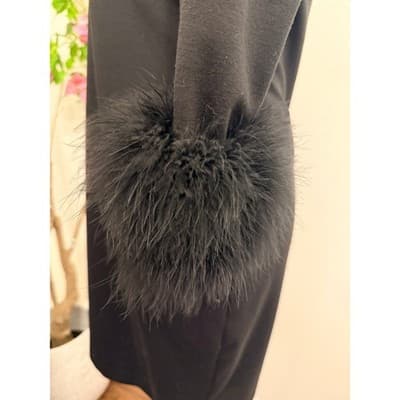 Tommy Hilfiger Black Shift Dress Faux Fur Sleeve Trim Chic Mini Dress Size 8 - Thumbnail 4