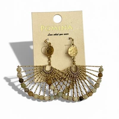 (3 Pc) Pomina Necklace Bracelet Earrings Set Boho Fan Earrings Chunky Gold Chain - Thumbnail 3