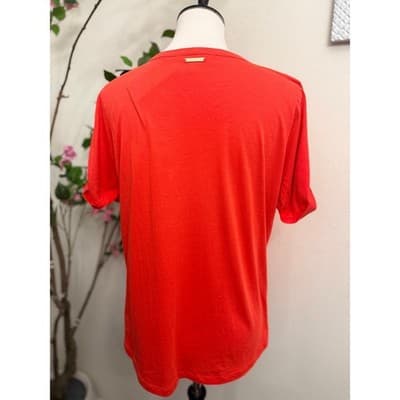 Michael Kors Coral Top Gold Detail Keyhole Neck Short Sleeve Blouse Size Large - Thumbnail 4