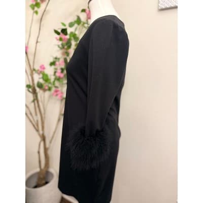 Tommy Hilfiger Black Shift Dress Faux Fur Sleeve Trim Chic Mini Dress Size 8 - Thumbnail 3