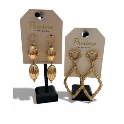 (6 Pc) Pomina Necklace Bracelet Gold Silver Earrings Gold Chain Jewelry Bundle - Thumbnail 4